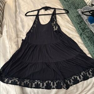Black Lace Trim Sleeveless Dress